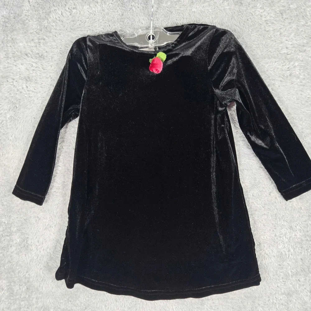 The Childrens Place Girls Black Velvet Rose Accent Holiday Dress 3T 36 Months